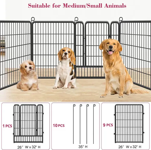 Vista 7 de Corralito para perros, 32 pulgadas, 10 paneles cerca para perros de exterior, corral para perros de interior antióxido, corral para mascotas