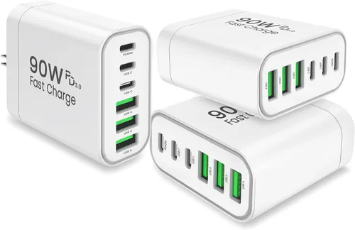 Vista 17 de Bloque de cargador USB C GaN de 90 W, cargador de pared USB C de 6 puertos de carga rápida, adaptador de corriente PD de 45 W para iPhone 17Pro