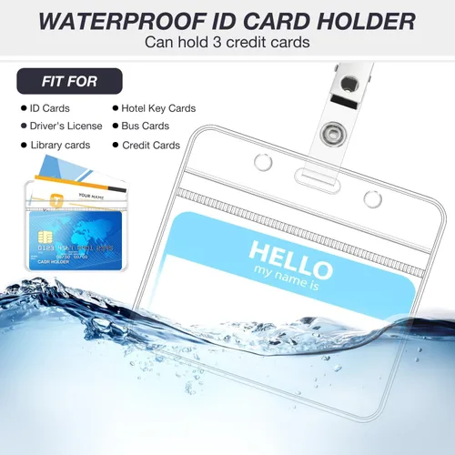 Vista 5 de Portatarjetas con clip, soporte grueso transparente para tarjetas de identificación horizontal de plástico con cremallera resellable impermeable