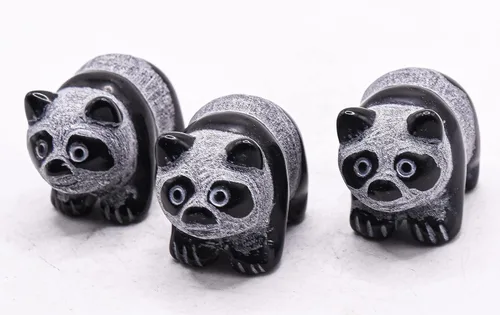Vista 4 de Figura de oso panda de obsidiana negra de 1.614 in pulida tallada piedra preciosa natural mineral estatuilla coleccionable - China (1 unidad)