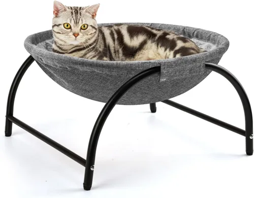 Vista 9 de LIFLIX - Cama elevada en forma de hamaca para gatos, cuna para gatos con malla lavable, cama para mascotas para gatitos, azul oscuro