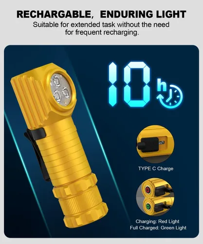 Vista 9 de Linterna frontal recargable LED de alto lúmenes para adultos, luz de casco duro, lámpara de cabeza para correr con luz roja, imán, inclinación