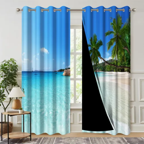 Vista 13 de Cortinas opacas de cascada, impresión 3D, vista de ventana de paisaje natural, cortinas para sala de estar, panel de cortina de río con ojales