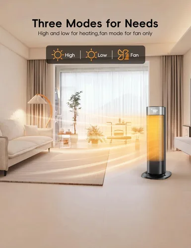 Vista 4 de Calentadores de 1500 W para uso en interiores, calentador de espacio portátil para habitación grande con control remoto, cerámica PTC, oscilación