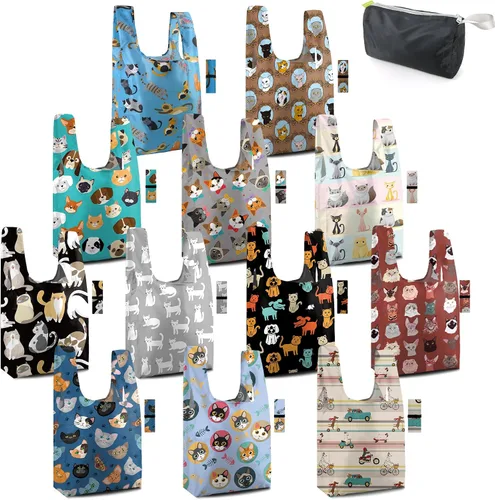 Vista 14 de BeeGreen Bolsas de comestibles reutilizables plegables, paquete de 12 bolsas grandes y bonitas, bolsa de regalo de tela lavable resistente con asas