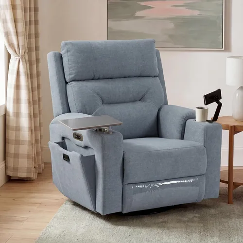 Vista 8 de Silla reclinable giratoria eléctrica con reposacabezas y lumbar ajustables, mecedoras eléctricas para cuarto de bebé con espacio de almacenamiento