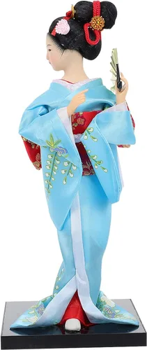 Vista 3 de HEALLILY Figura japonesa de Geisha con adornos de abanico, estatua asiática, kimono, escultura, manualidades, coleccionables, para el hogar, mesa