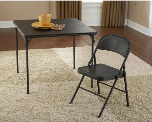 Vista 2 de Silla plegable de acero, marco de doble apoyo, negro, 30.4 x 18.3 pulgadas