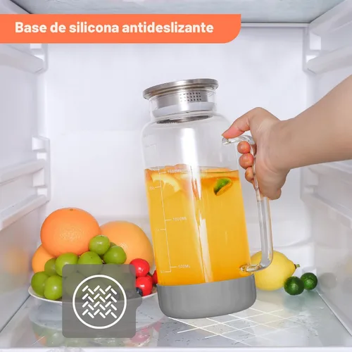 Vista 2 de Aofmee Jarra de vidrio de 68oz con tapa y mango para nevera, silicona gris
