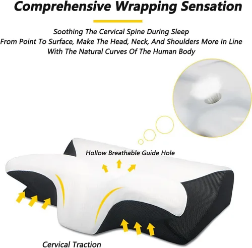 Vista 5 de APLUSH Almohada cervical para el cuello para aliviar el dolor, almohadas ergonómicas de espuma viscoelástica para dormir, almohada ortopédica