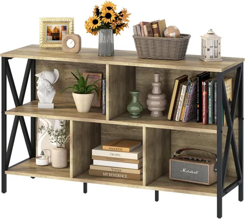 Vista 10 de Estante organizador de almacenamiento de 5 cubos, estantería horizontal industrial, estantería corta y ancha, estante bajo y grande para libros