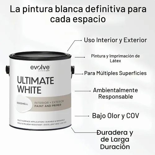 Vista 2 de EVOLVE Pintura blanca e imprimación definitiva en uno, blanco cáscara de huevo, 1 cuarto de galón, interior y exterior, cobertura de una capa