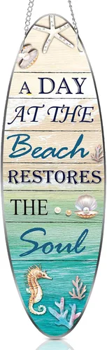 Vista 7 de Hotop Letrero decorativo de playa, decoración de mar, decoración de pared de Navidad con estrella de mar, placa de playa, placa de pared