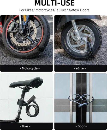 Vista 7 de ROCKBROS - Candado de cable para bicicleta con soporte de llave negro ABS Shell Waterproof Dustproof, 3.4ft (41") Length, PVC Coating Rustproof