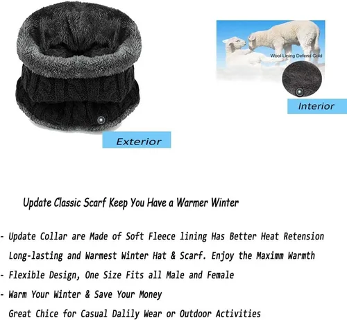 Vista 5 de Juego de 2 piezas de gorro de invierno para hombre, bufanda gruesa con forro polar, gorro de calavera, gorro de invierno de punto cálido, calentador