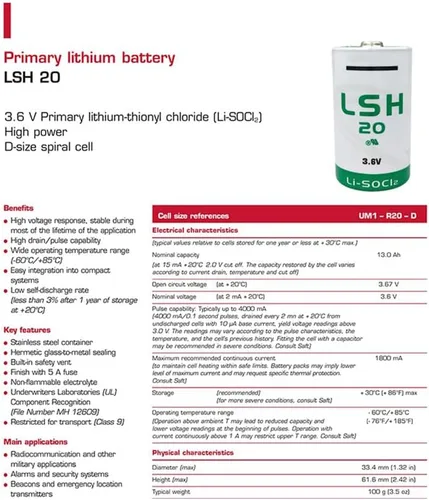 Vista 3 de 4 piezas LSH 20 batería para LSH20 D tamaño 3.6V 13000mAh batería de litio primaria