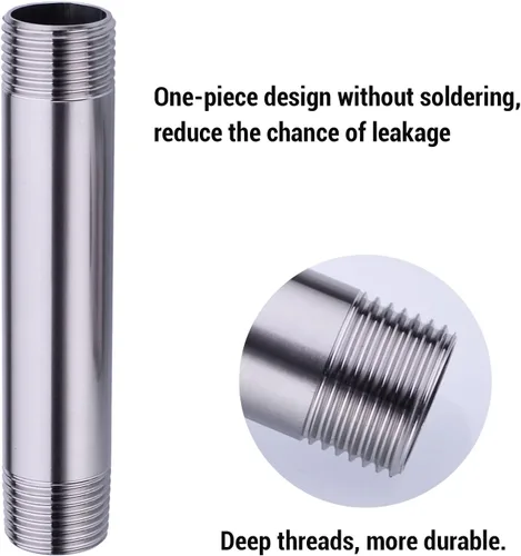 Vista 3 de Brazo de ducha con brida de acero inoxidable de 4 pulgadas, extensión recta montada en el techo para cabezal de ducha de lluvia superior, níquel