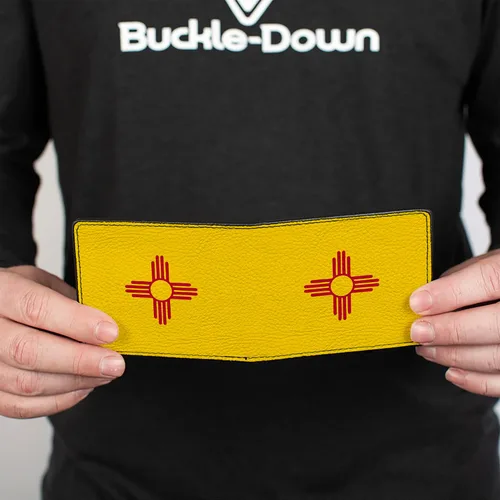 Vista 4 de Buckle-Down Billetera plegable de PU para hombre, bandera de Nuevo México, multicolor, 4.0 x 3.5 pulgadas, Varios