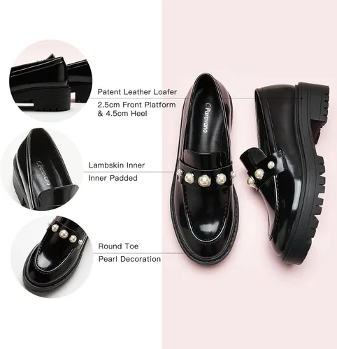 Vista 4 de C.Paravano Mocasines gruesos para mujer cómodos mocasines de plataforma con suela de lengüeta en negro, estampado exquisito