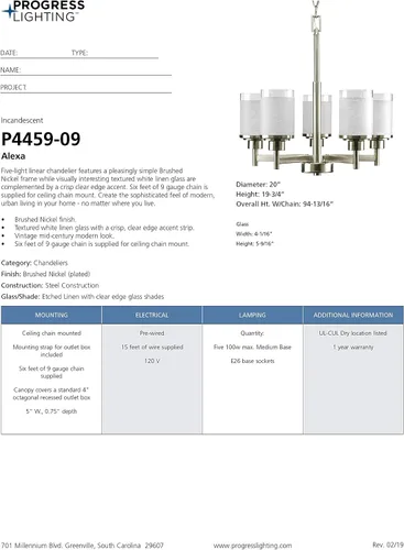 Vista 21 de Progress Lighting P4459 Alexa Candelabro de 5 luces, con pantalla de lino, de 20 pulgadas de alto., P4459-09, 100.00watts, 120.00 volts