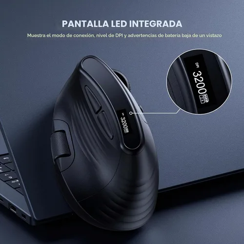 Vista 2 de ECHTPower Ratón Vertical Ergonómico, Ratón Inalámbrico Recargable con Pantalla LED, DPI Ajustable en 7 Niveles hasta 8000, Botones Silenciosos