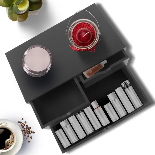 Vista 7 de Organizador de escritorio de bambú Charmewooden con 3 cajones, organizador de encimera con cajones para almacenamiento de maquillaje, organizador