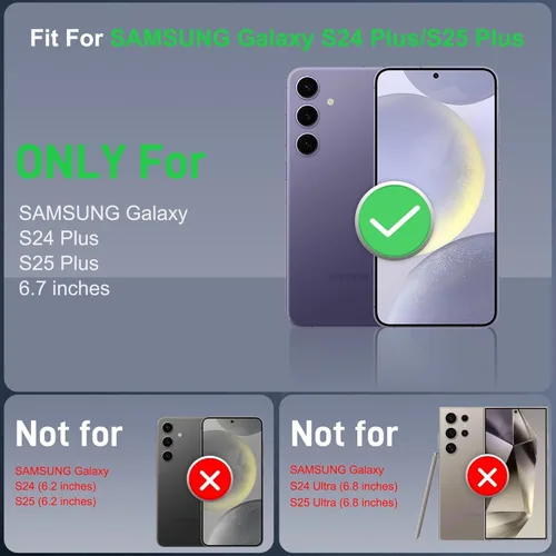 Vista 2 de Defender Series - Funda para Samsung Galaxy S24/S25 Plus, resistente y duradera, grado militar, a prueba de golpes, segura, con protección de Negro