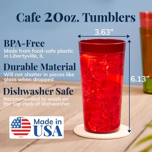 Vista 2 de Café. 16 piezas, resistente a la rotura, 20 oz. Vasos para bebidas con calidad de restaurante, Multicolor