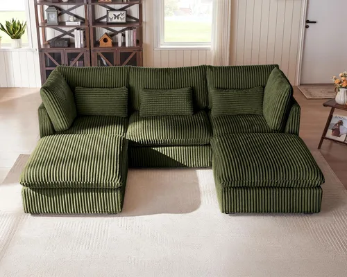 Vista 68 de Sofá Modular de Tamaño Grande, Sofá Seccional de Chenilla Cloud Extra Profundo con Chaise Otomana, Sofá Cama de Chenilla Esponjosa de 5 Asientos