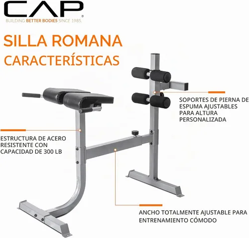 Vista 3 de Cap Strength - Silla romana – Banco de extensión de respaldo ajustable para entrenamientos de núcleo y glúteos, capacidad de alta resistencia de 300