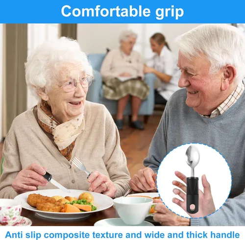 Vista 5 de Juego de utensilios adaptativos, suministros especiales pesados, utensilios de Parkinson, agarre débil y ayudas para discapacitados y Parkinson