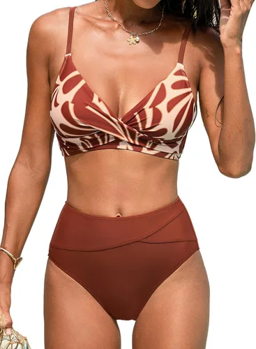 Vista 8 de CUPSHE Conjunto de bikini de dos piezas con cuello en V y cintura alta para Negro/Verde