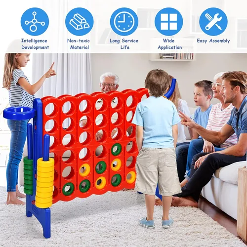 Vista 4 de COSTWAY Juego gigante gigante de 4 a puntuación para niños y adultos, juego de 2.5 pies para interiores y exteriores con aro de baloncesto, juego