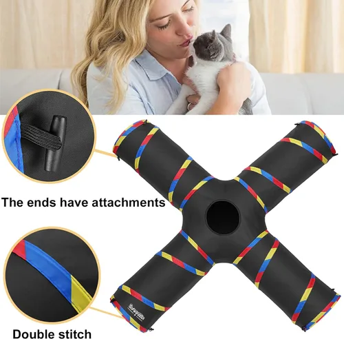Vista 4 de Túneles grandes de 4 vías para gatos de interior, juguete de túnel de juego de 10 pulgadas de diámetro y 47 pulgadas de largo, tubo para gatos