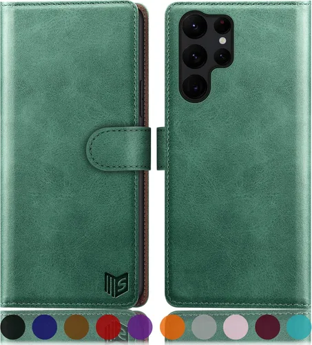 Vista 9 de SUANPOT - Funda para Samsung Galaxy S23 Ultra con bloqueo RFID, tarjetero con funda protectora de PU para teléfono, para mujeres y hombres