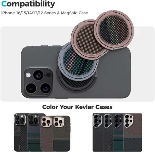 Vista 7 de BENKS ArmorPop │ Agarre magnético para teléfono y soporte para MagSafe, soporte de anillo giratorio ajustable de 360° para iPhone 17/16/15/14/13/12