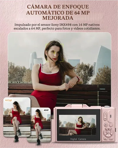 Vista 3 de Cámara digital 4K para principiantes y adolescentes, cámara compacta de vlogging con pantalla abatible de 180°, enfoque automático, fácil de usar