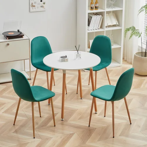 Vista 3 de Juego de 4 sillas de comedor de terciopelo, sillas de comedor modernas de mediados de siglo, sillas de cocina cálidas, sillas decorativas con patas