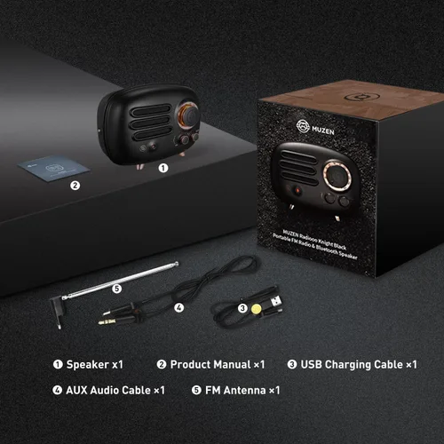 Vista 6 de Muzen Altavoz Bluetooth de radio, radio de metal pequeña Wild Radiooo, altavoces inalámbricos portátiles, radio FM recargable, carcasa exterior