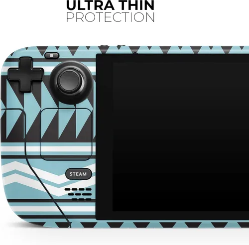 Vista 4 de DesignSkinz - Compatible con Steam Deck - Calcomanía protectora de vinilo resistente a los arañazos para juegos - Patrón azteca azul y negro V2