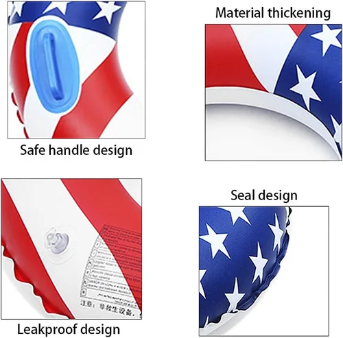 Vista 3 de Anillos de natación con bandera estadounidense de 35.4 pulgadas para adultos y adolescentes, flotador de piscina inflable portátil, tubo flotante