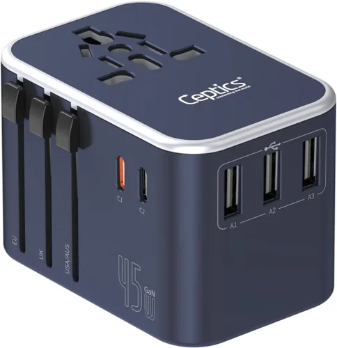 Vista 15 de Ceptics 45W Universal Travel Adapter w/ 3 USB-A, 2 USB-C & Universal Input Negro