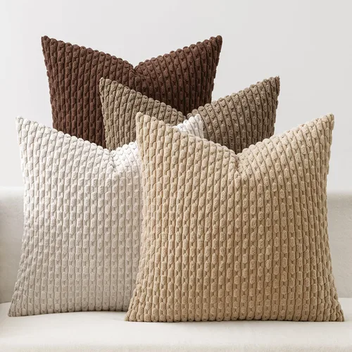 Vista 11 de MIULEE - Juego de 4 fundas de almohada suaves para sofá, decorativas, estilo bohemio, con rayas, fundas de almohada de corduroy, decoración rústica