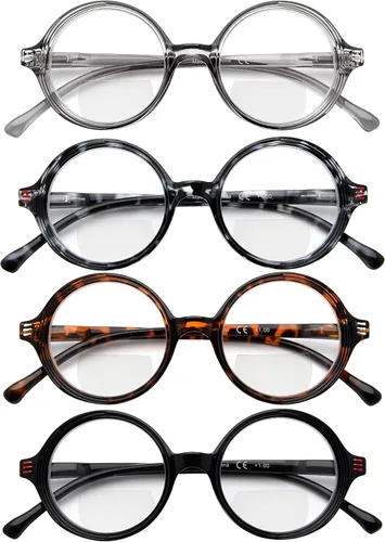 Vista 3 de Eyekepper Paquete de 4 lentes de lectura bifocales para mujer, lentes pequeños, redondos, bifocales Paquete de 4 lentes transparentes de mezcla