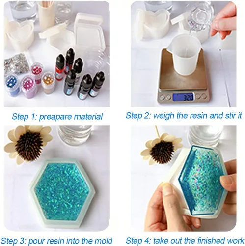 Vista 6 de Moldes grandes de resina de silicona, 3 moldes de resina de geoda de ágata, incluye 2 moldes cuadrados para posavasos cuadrados, molde rectangular