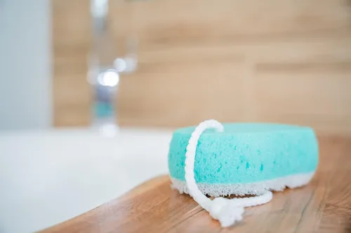 Vista 2 de Esponja corporal para baño y ducha para mujer, hombre, niños, paquete de 4 unidades, MR. Esponja energizante de doble cara de baño relajante masaje