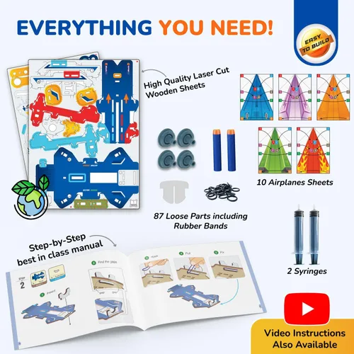 Vista 6 de Smartivity DIY 2 en 1 Aviones de papel hidráulicos y lanzadores de dardos STEM juguete para niños de 6 a 14 años Regalos de cumpleaños para niños
