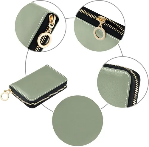 Vista 6 de Small RFID Credit Card Holder Wallet with Zipper, Leather Wallet Case for Women Light Green Background