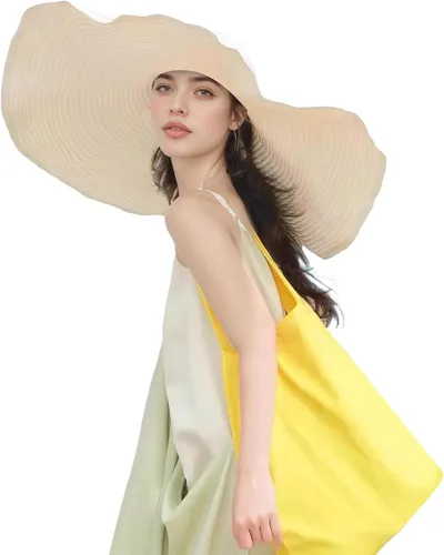 Vista 2 de Sombrero de sol de ala súper ancha para mujer, sombrero de playa extra grande, plegable, protección solar de verano, gorra de viaje al aire libre