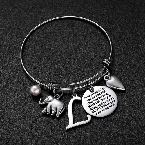 Vista 3 de M MOOHAM Pulsera con colgante de elefante, llama, piña, caballo, regalo para mujeres y niñas, con cita grabada Regalos de la joyería de la pulsera